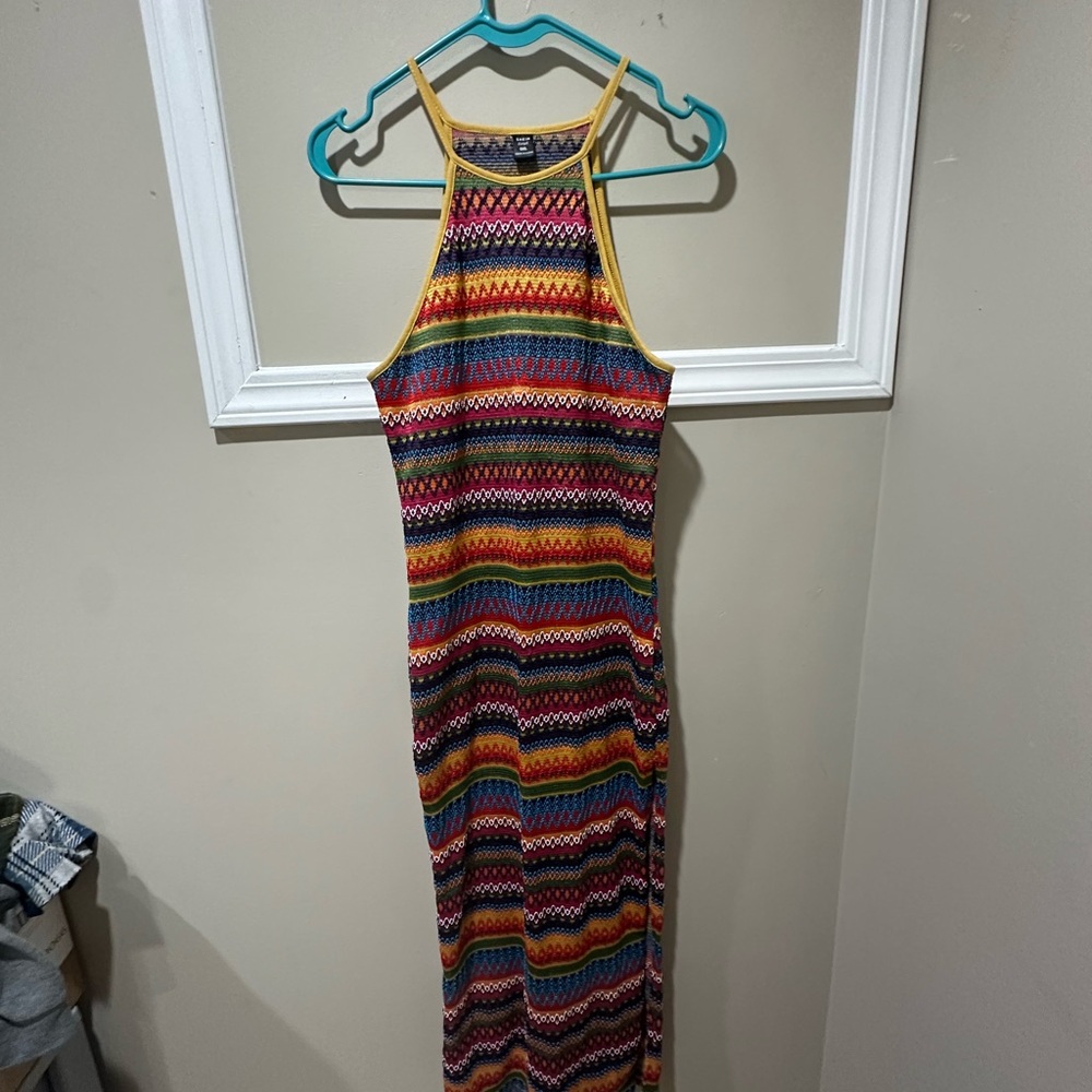 Striped Knit Bodycon Dress Sleeveless Colorful Maxi Casual‎ Party
